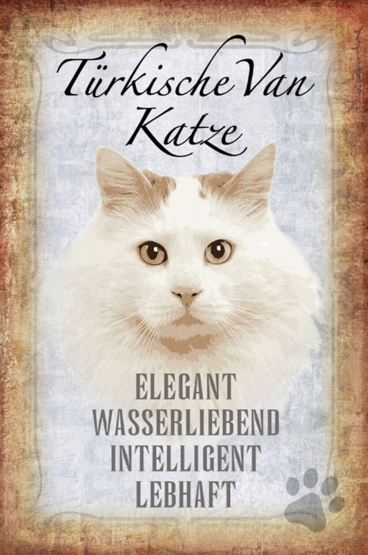 Schild Spruch Türkische Van Katze Steckbrief Elegant Wasserliebend JW