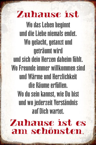 Schild Spruch Zuhause ist wo das Leben beginnt Zuhause ist es am schönsten JW