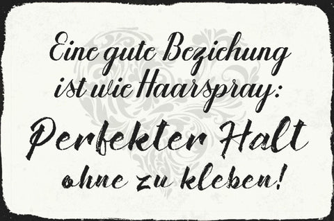 Schild Spruch Gute Beziehung ist wie Haarspray Perfekter Halt ohne zu Kleben JW