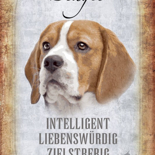 Schild Spruch Beagle Hund Steckbrief Intelligent Sanft JW