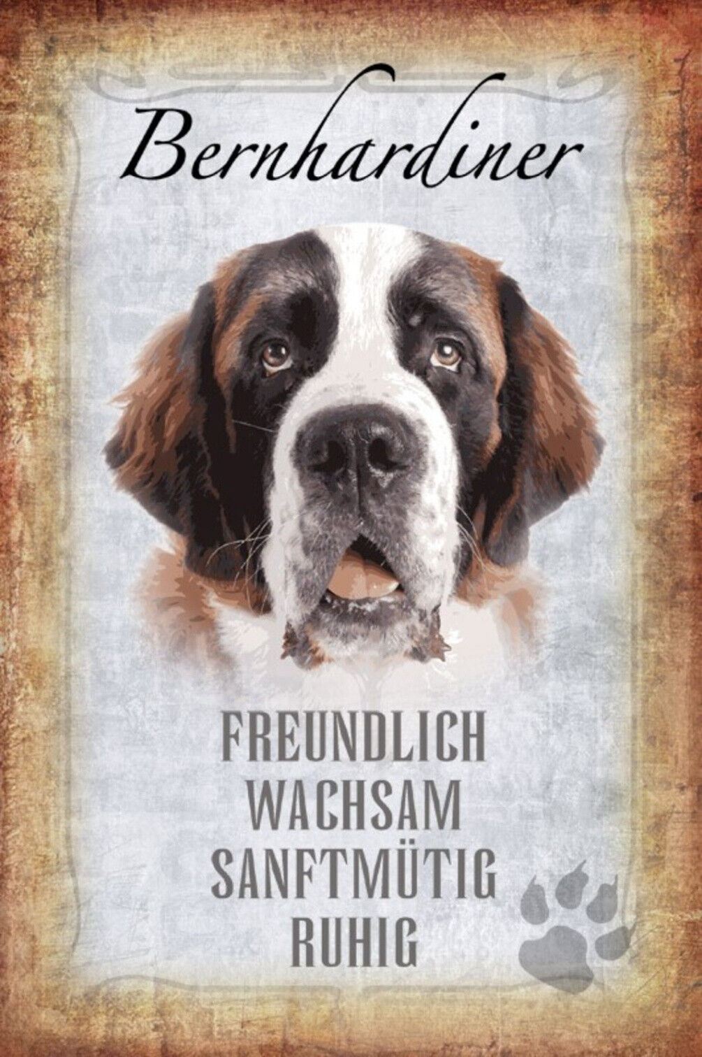 Schild Spruch Bernhardiner Hund Steckbrief Freundlich Wachsam JW