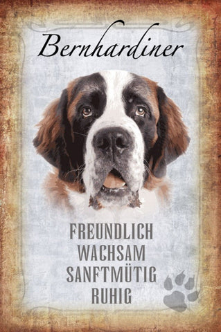 Schild Spruch Bernhardiner Hund Steckbrief Freundlich Wachsam JW