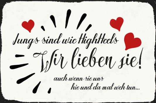 Schild Spruch Jungs sind wie Highheels Wir lieben sie auch wenn sie uns weh JW