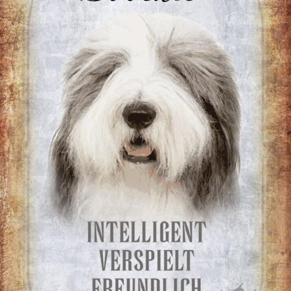 Schild Spruch Bobtail Hund Steckbrief Intelligent Verspielt JW