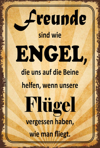Schild Spruch Freunde sind wie Engeln die uns auf die Beine helfen wenn  JW