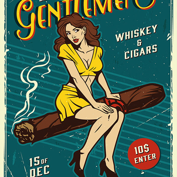 Schild Spruch Party for gentlemen Whiskey Cigars Sexy Frau Comic Alkohol JW