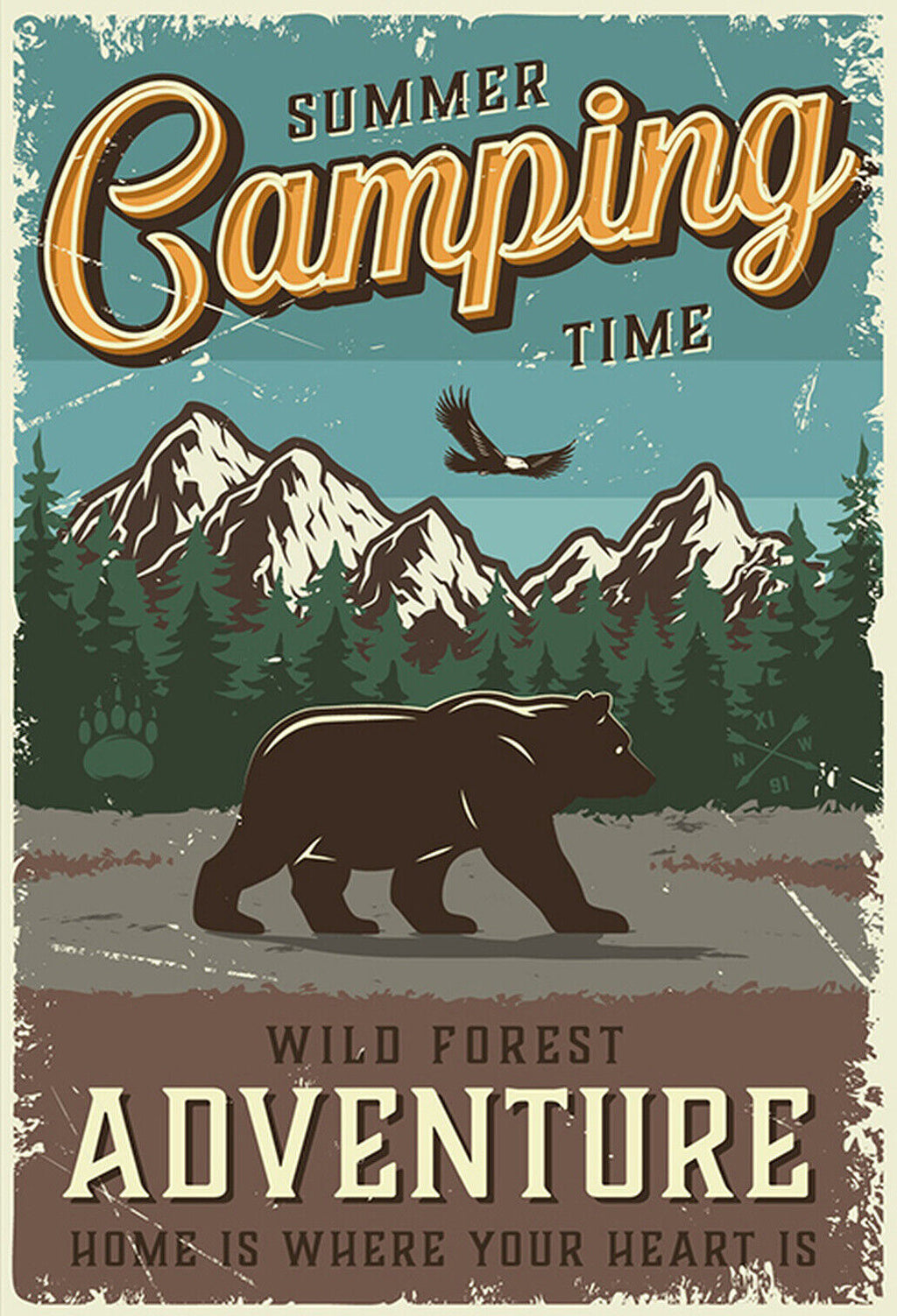 Schild Spruch Summer Camping Time Wild Forest Adventure Abenteuer Wald JW
