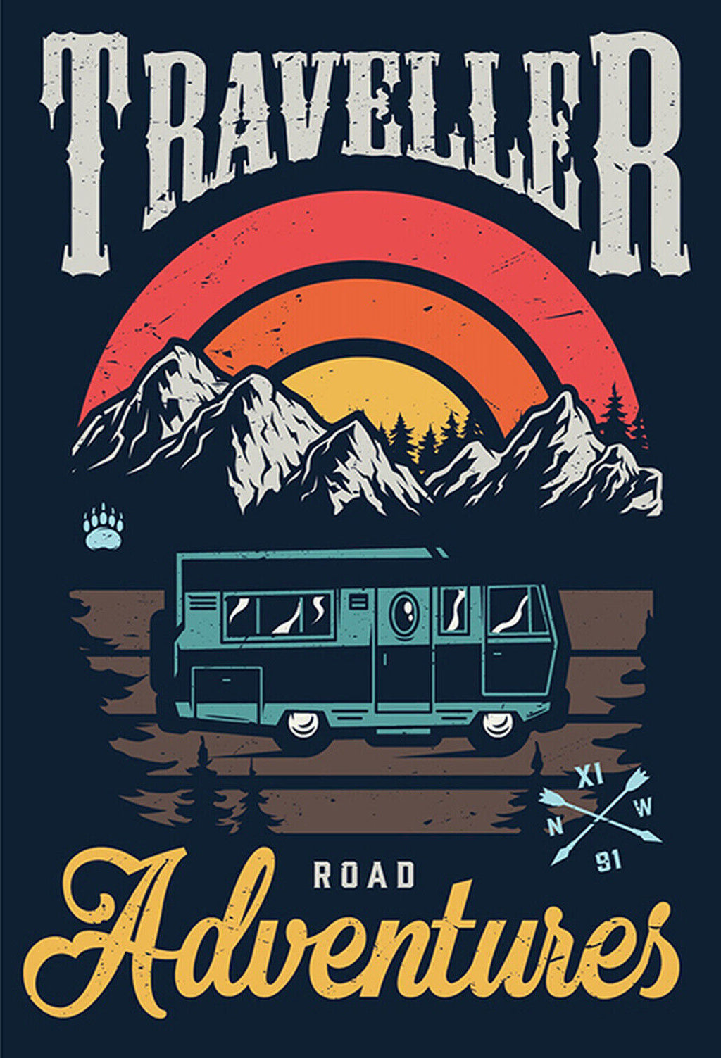 Schild Spruch Traveller Reisender Road Adventures Straßenabenteuer Camping JW