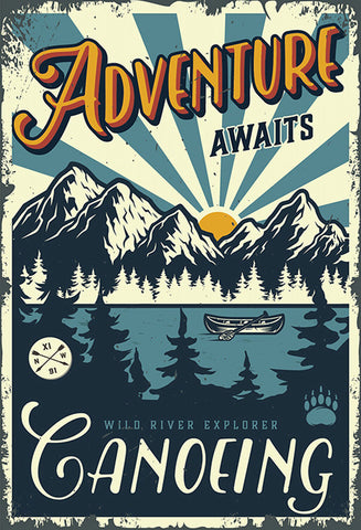 Schild Spruch Adventure awaits Abenteuer wartet Wild River Explorer Forscher JW