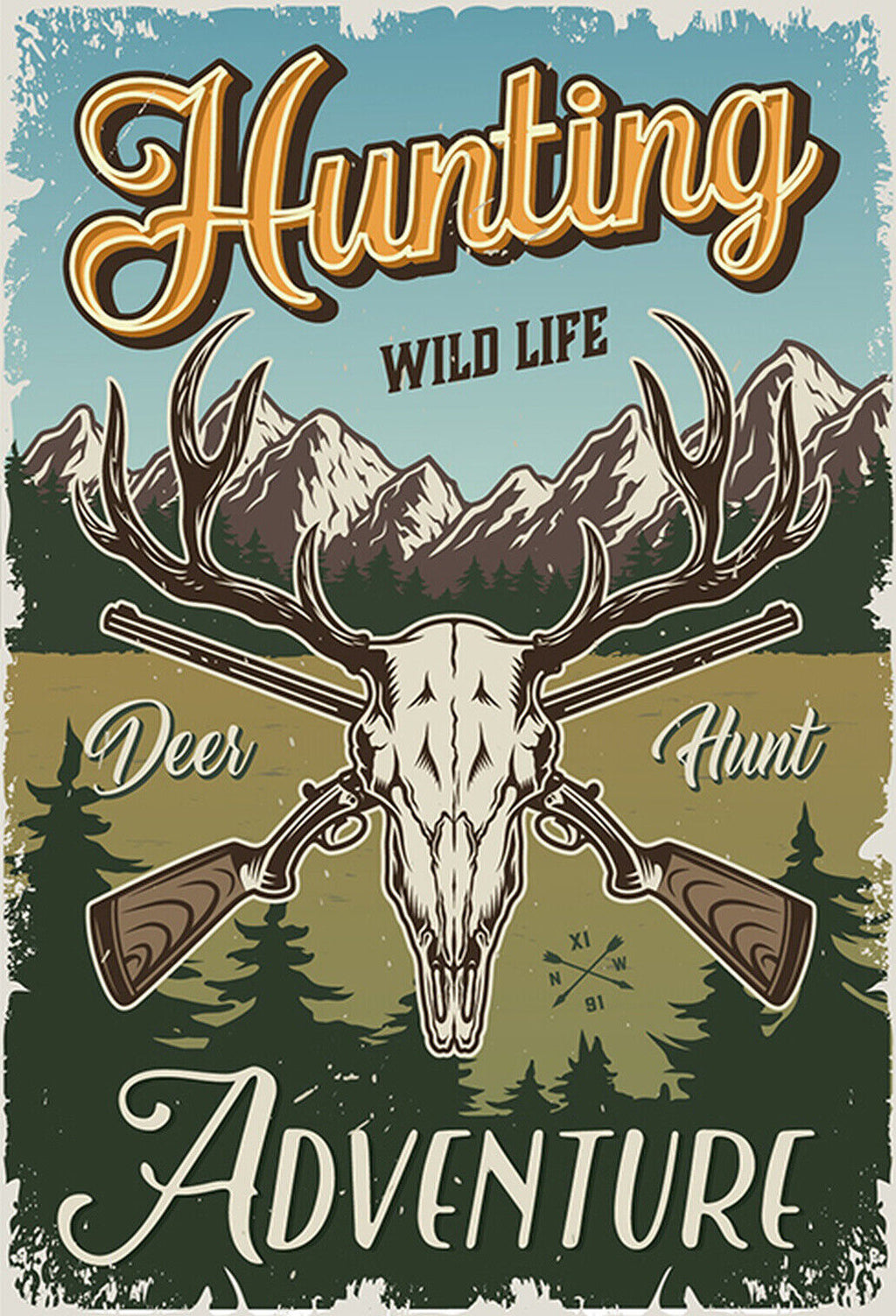 Schild Spruch Hunting Adventure Jagd Abenteuer Wild Life Wildtiere Waffen JW