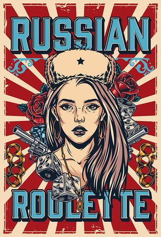 Schild Spruch Russian Roulette Frau Comic Spiel Waffen Schlagring JW