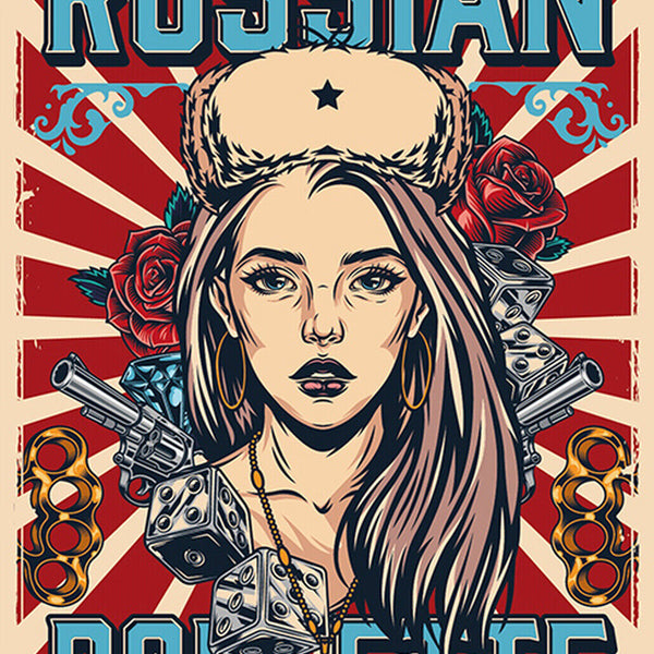 Schild Spruch Russian Roulette Frau Comic Spiel Waffen Schlagring JW