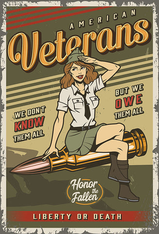 Schild Spruch American Veterans Amerikanische Kriegsveteranen Sexy Frau Comic JW