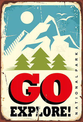 Schild Spruch Go Explore Nationalpark Entdecke Comic Berge JW