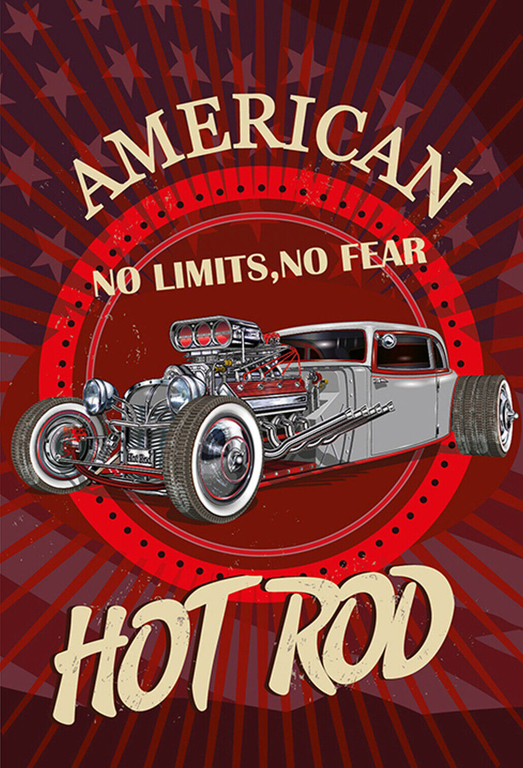 Schild Spruch American Hot Rod Auto No limits no fear Keine Grenzen Comic JW