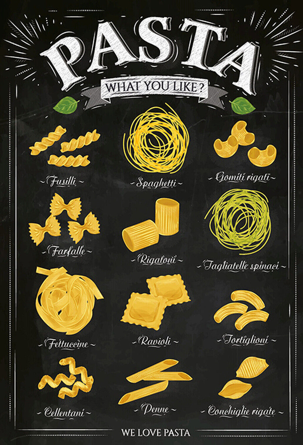 Schild Spruch Pasta What you like was magst du Fusilli Farfalle Ravioli Penne JW