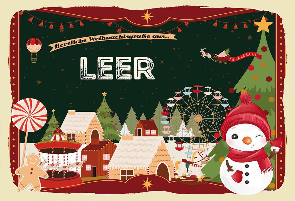 Schild Spruch Herzliche Weihnachtsgrüße aus Leer Comic Schneemann JW