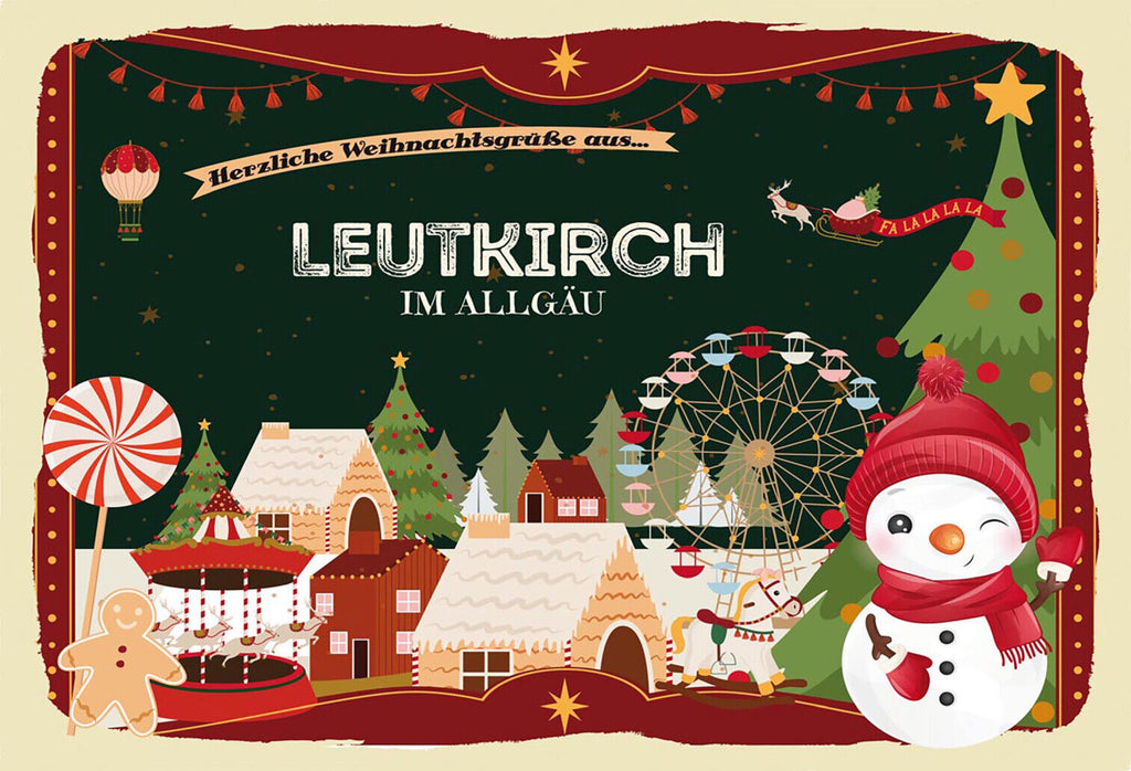 Schild Spruch Herzliche Weihnachtsgrüße aus Leutkirch im Allgäu Comic JW
