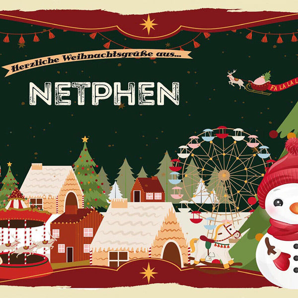 Schild Spruch Herzliche Weihnachtsgrüße aus Netphen Comic Schneemann JW
