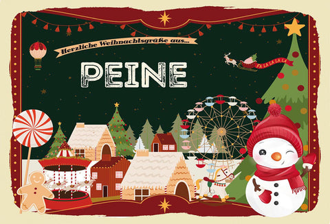 Schild Spruch Herzliche Weihnachtsgrüße aus Peine Comic Schneemann JW