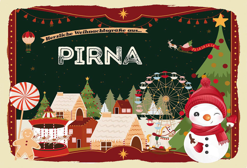 Schild Spruch Herzliche Weihnachtsgrüße aus Pirna Comic Schneemann JW