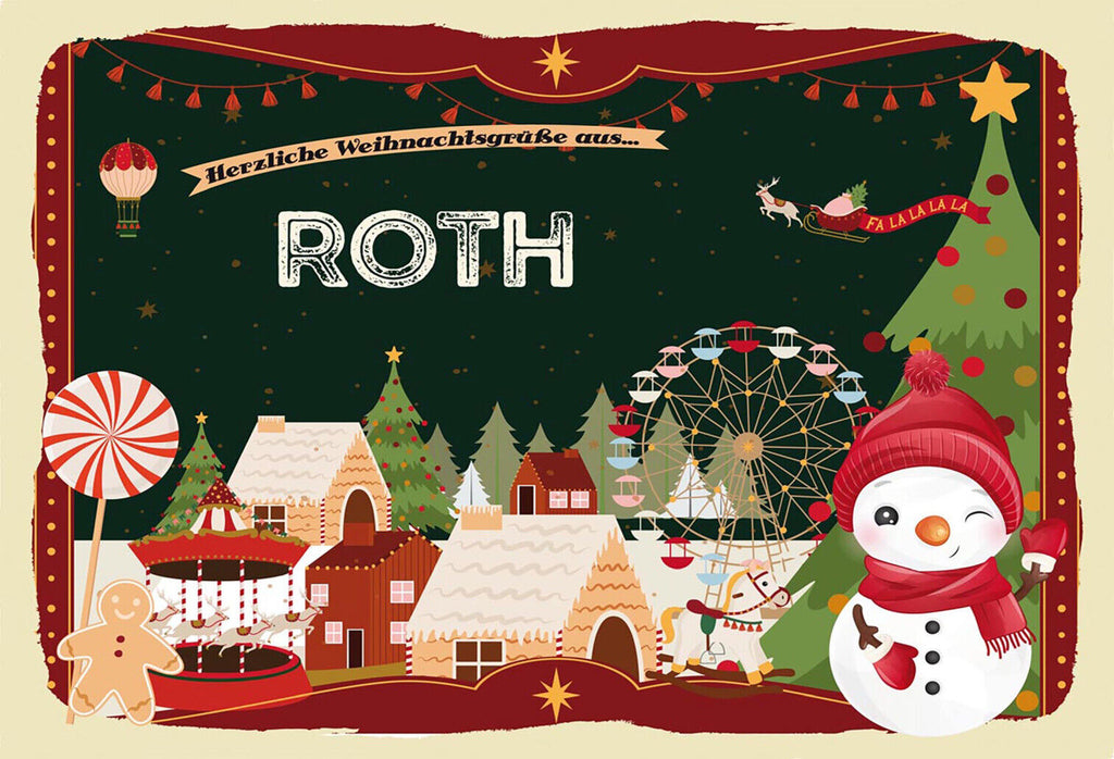 Schild Spruch Herzliche Weihnachtsgrüße aus Roth Comic Schneemann JW