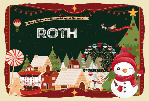 Schild Spruch Herzliche Weihnachtsgrüße aus Roth Comic Schneemann JW
