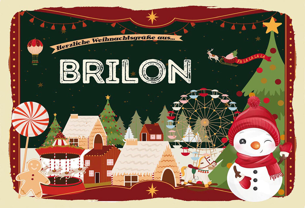 Schild Spruch Herzliche Weihnachtsgrüße aus Brilon Comic Schneemann JW