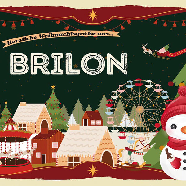 Schild Spruch Herzliche Weihnachtsgrüße aus Brilon Comic Schneemann JW