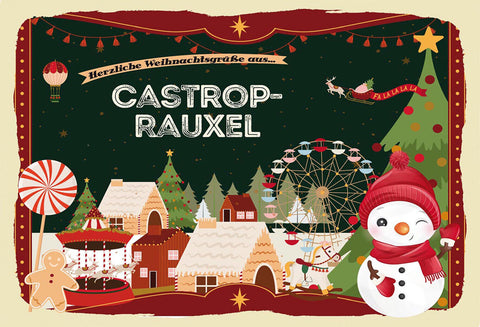 Schild Spruch Herzliche Weihnachtsgrüße aus Castrop-Rauxel Comic Schneemann JW