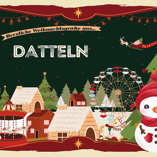 Schild Spruch Herzliche Weihnachtsgrüße aus Datteln Comic Schneemann JW