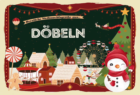 Schild Spruch Herzliche Weihnachtsgrüße aus Döbeln Comic Schneemann JW