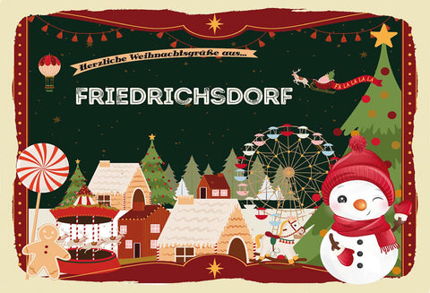 Schild Spruch Herzliche Weihnachtsgrüße aus Friedrichsdorf Comic Schneemann JW