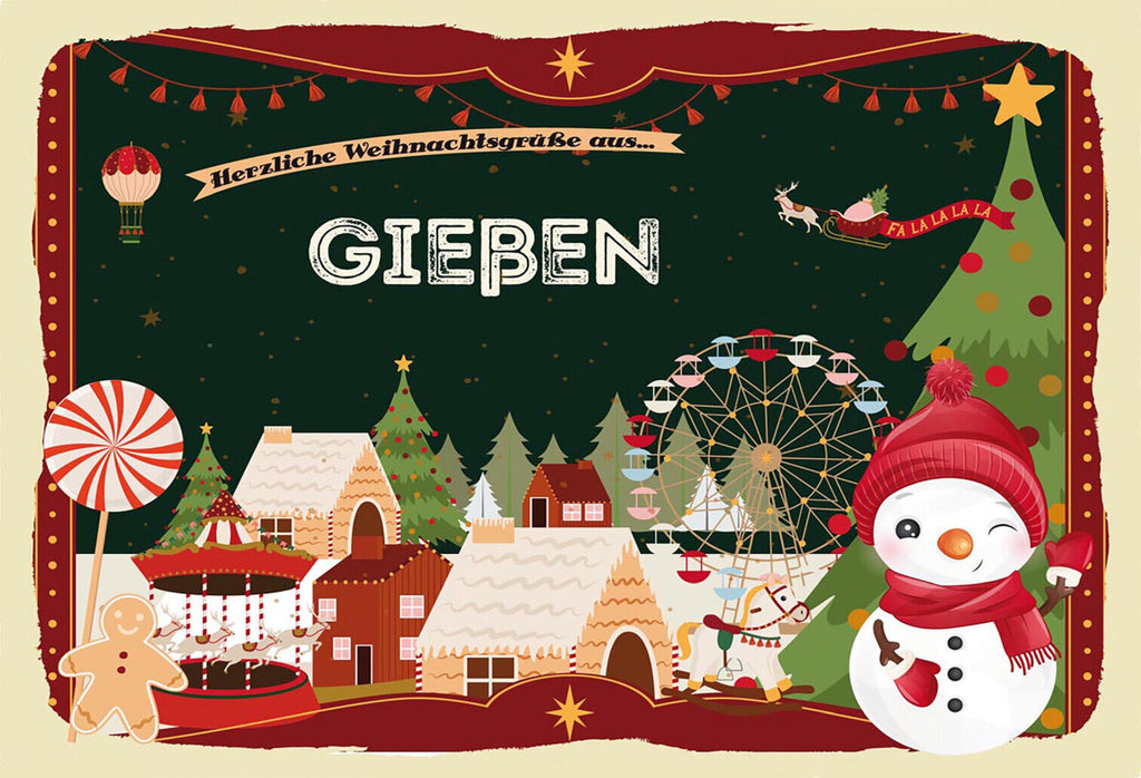 Schild Spruch Herzliche Weihnachtsgrüße aus Gießen Comic Schneemann JW
