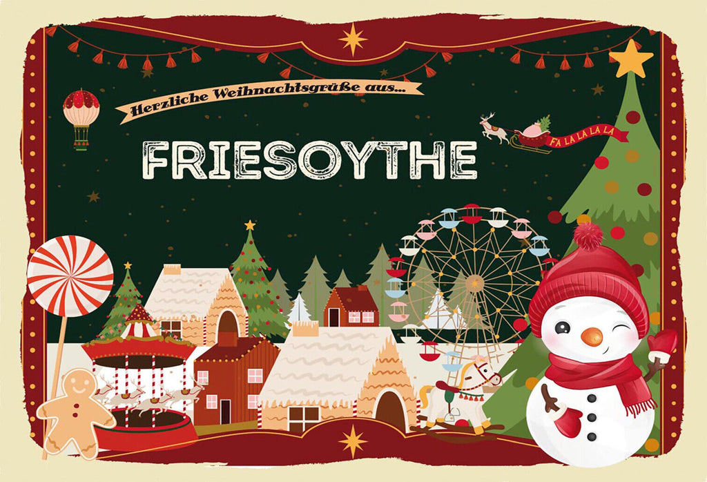 Schild Spruch Herzliche Weihnachtsgrüße aus Friesoythe Comic Schneemann JW