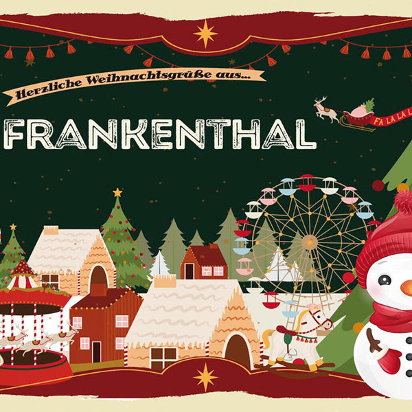 Schild Spruch Herzliche Weihnachtsgrüße aus Frankenthal Comic Schneemann JW