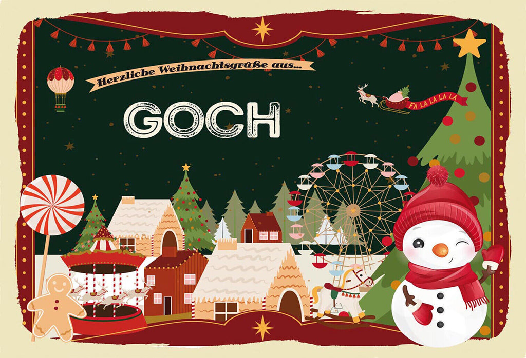Schild Spruch Herzliche Weihnachtsgrüße aus Goch Comic Schneemann JW