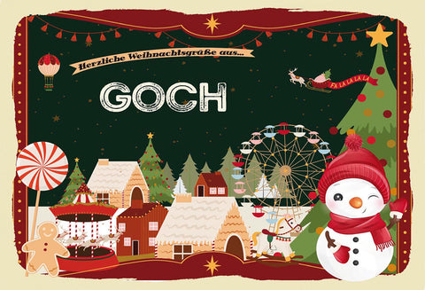 Schild Spruch Herzliche Weihnachtsgrüße aus Goch Comic Schneemann JW