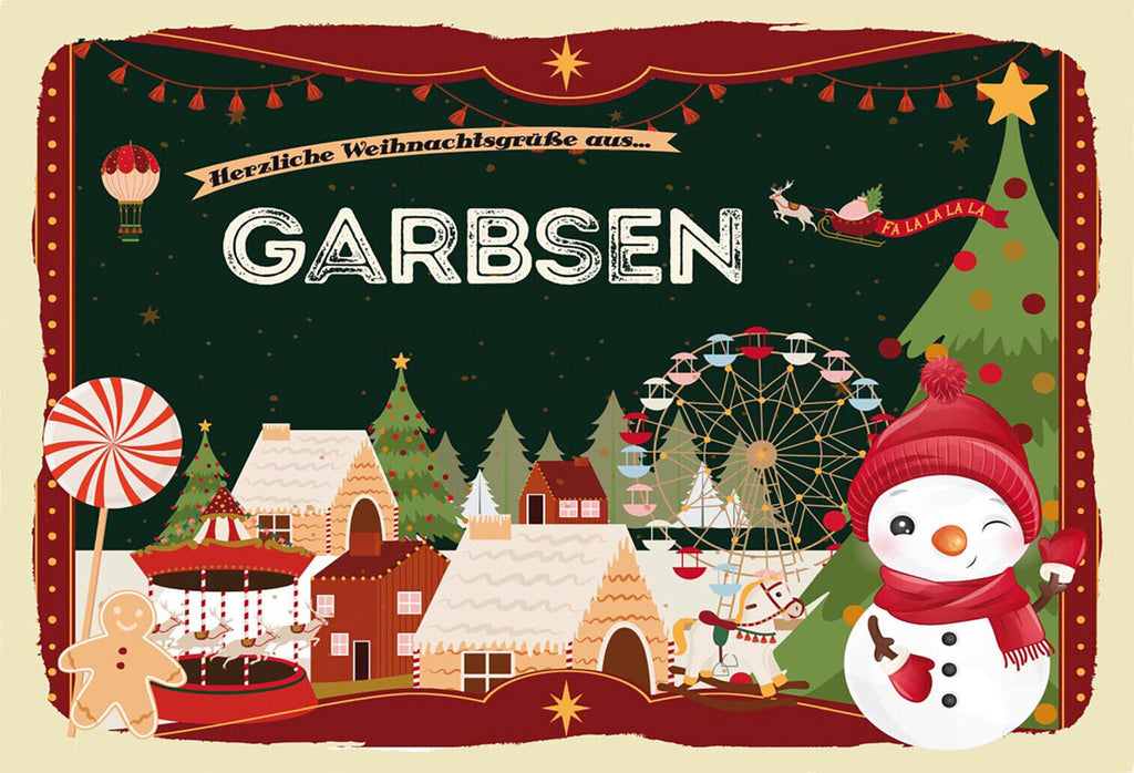 Schild Spruch Herzliche Weihnachtsgrüße aus Garbsen Comic Schneemann JW