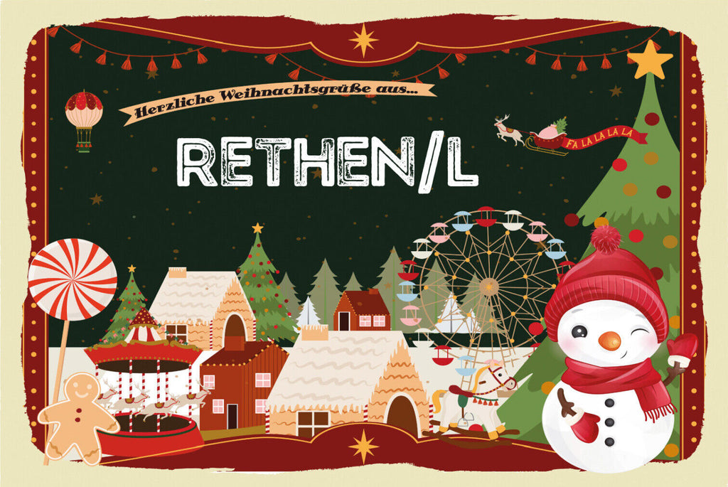 Schild Spruch Herzliche Weihnachtsgrüße aus Rethen/l Comic Schneemann JW