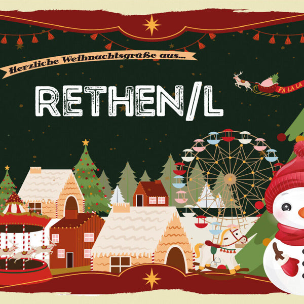 Schild Spruch Herzliche Weihnachtsgrüße aus Rethen/l Comic Schneemann JW