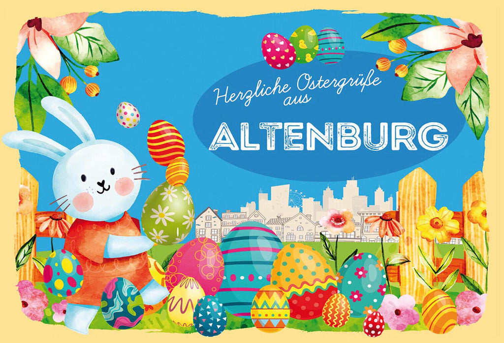 Schild Spruch Herzliche Ostergrüße aus Altenburg Osterhase Eier Comic JW