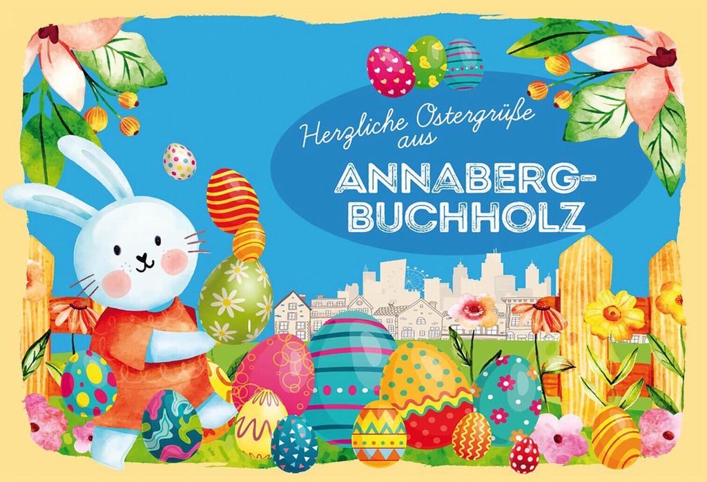 Schild Spruch Herzliche Ostergrüße aus Annaberg-Buchholz Osterhase Comic JW