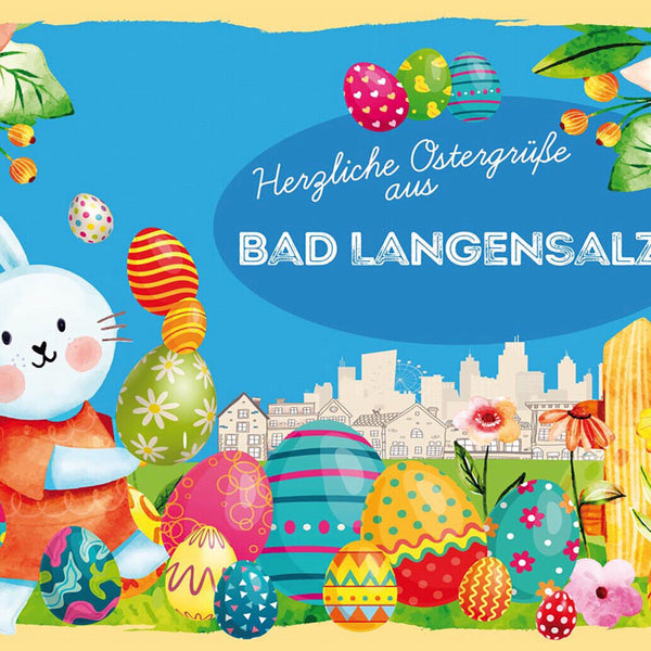 Schild Spruch Herzliche Ostergrüße aus Bad Langensalza Osterhase Eier Comic JW