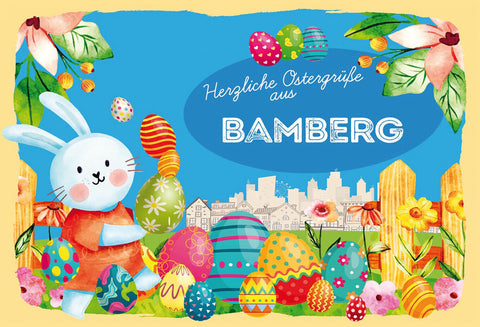 Schild Spruch Herzliche Ostergrüße aus Bamberg Osterhase Eier Comic JW