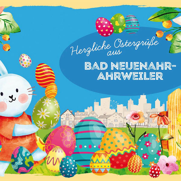 Schild Spruch Herzliche Ostergrüße aus Bad Neuenahr-Ahrweiler Osterhase JW