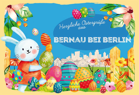 Schild Spruch Herzliche Ostergrüße aus Bernau bei Berlin Osterhase Comic JW