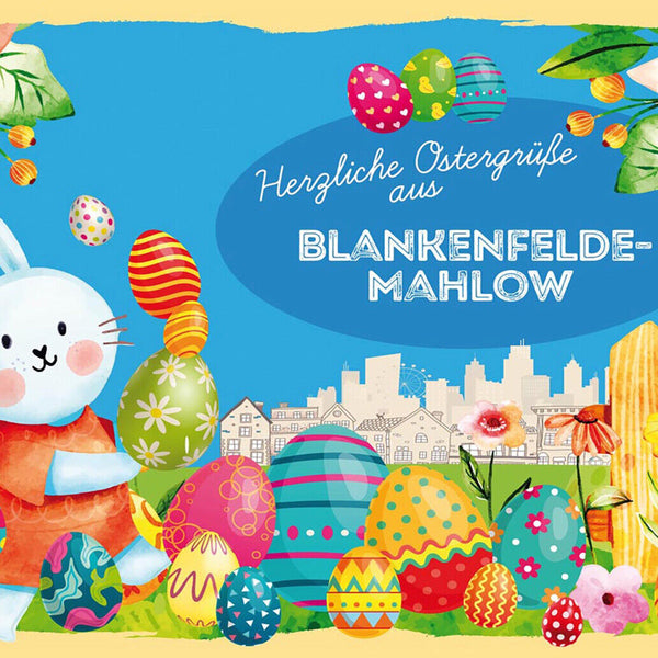 Schild Spruch Herzliche Ostergrüße aus Blankenfelde-Mahlow Osterhase Comic JW