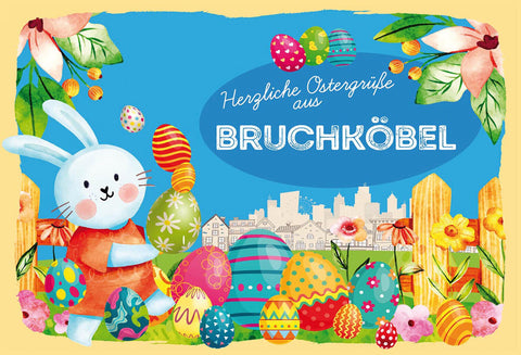 Schild Spruch Herzliche Ostergrüße aus Bruchköbel Osterhase Eier Comic JW