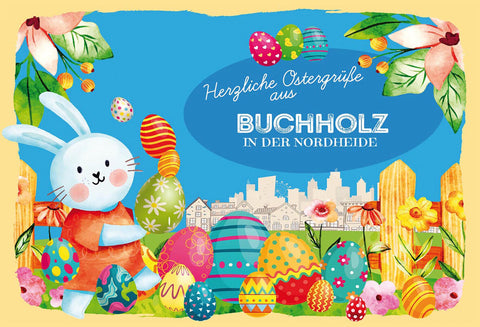 Schild Spruch Herzliche Ostergrüße aus Buchholz in der Nordheide Osterhase JW